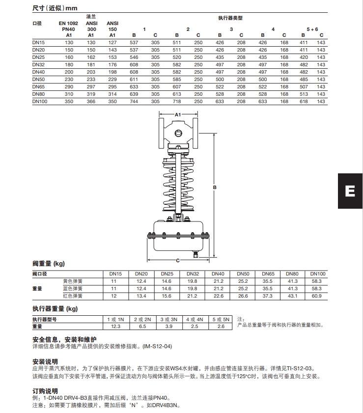 DRV4和DRV4G减压阀尺寸