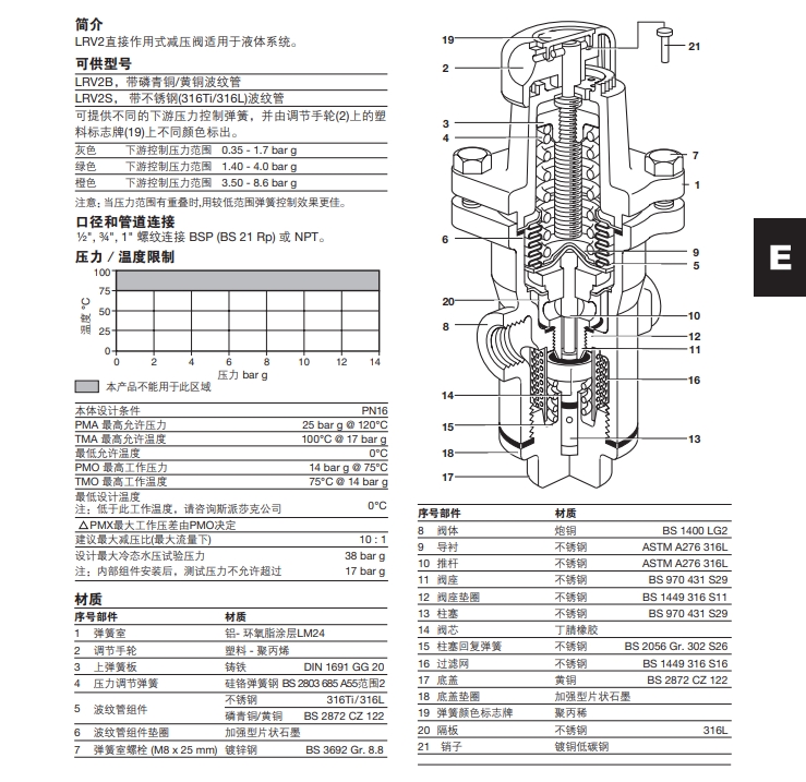斯派莎克LRV2系列减压阀技术参数