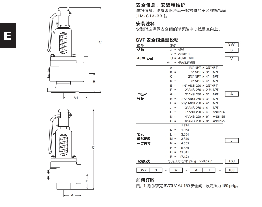 斯派莎克SV73安全阀铭牌详解图