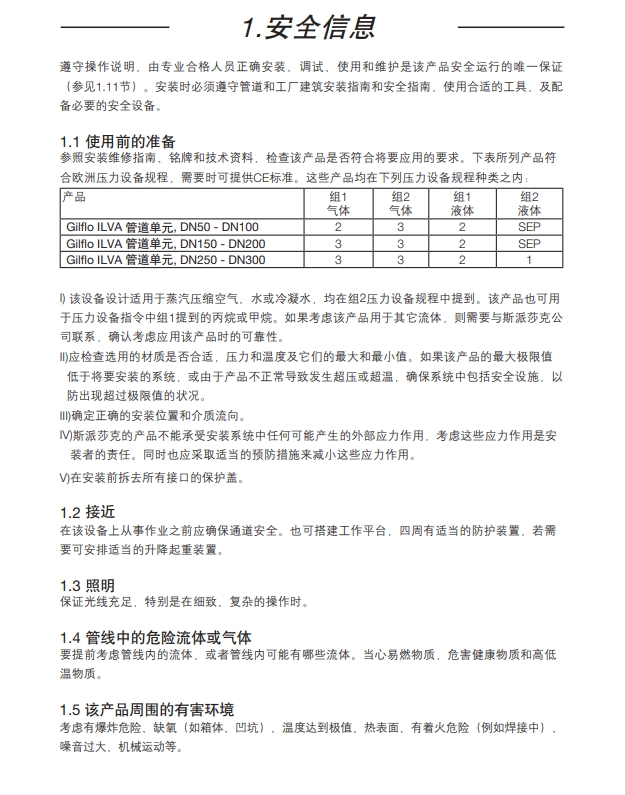 斯派莎克Gilflo ILVA 流量计安全信息