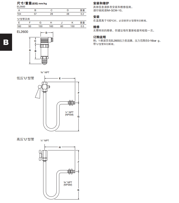 斯派莎克EL2600压力变送器尺寸结构