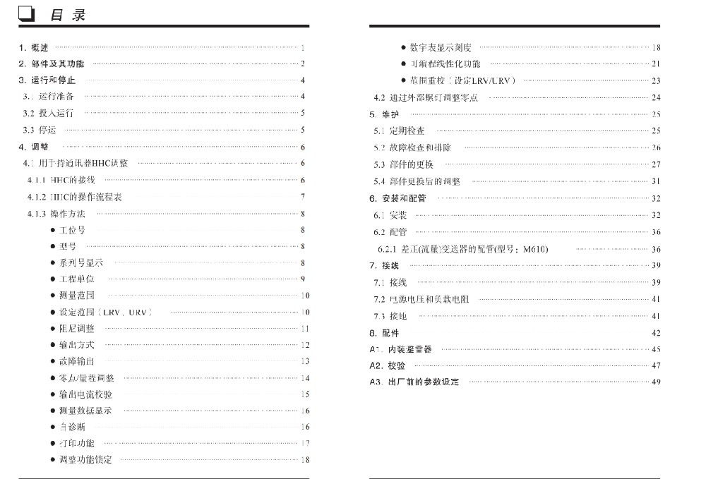 M610压差变送器使用说明书目录