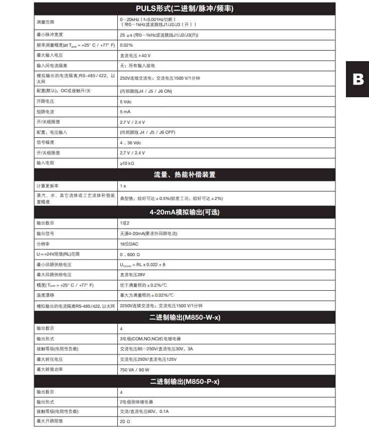 斯派莎克M850流量计算机技术参数