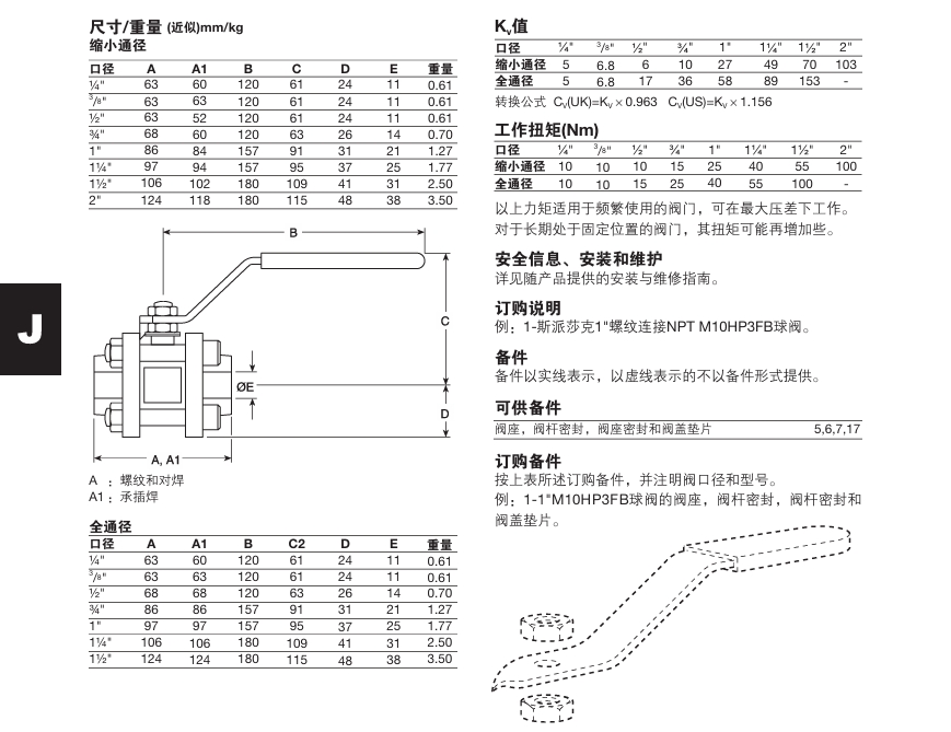 斯派莎克M10HP三段式球阀尺寸重量