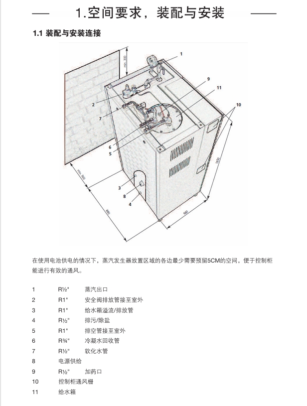 斯派莎克ECSG电蒸汽发生器安装尺寸要求