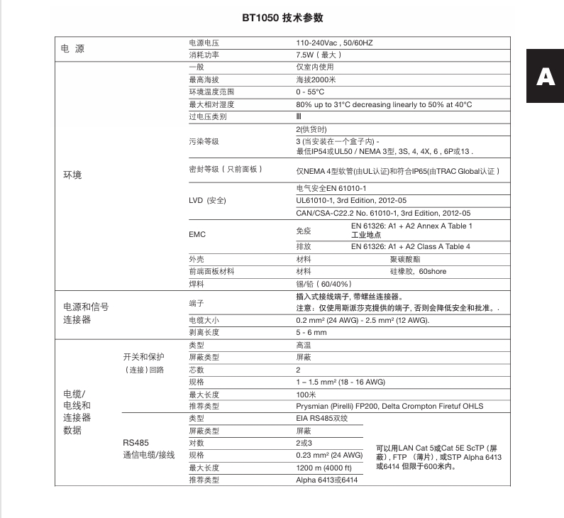 斯派莎克BT1050锅炉排污控制器技术参数