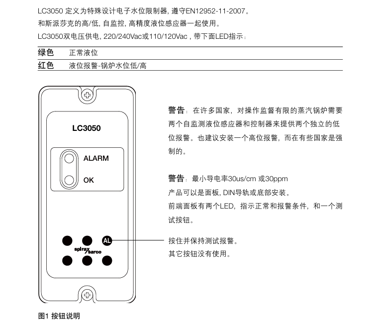 斯派莎克LC3050液位控制器按钮说明书